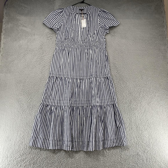 Quince Dresses & Skirts - Quince Maxi Dress Womens XL Blue Striped Puff Sleeve Smocked V Neck Tiered